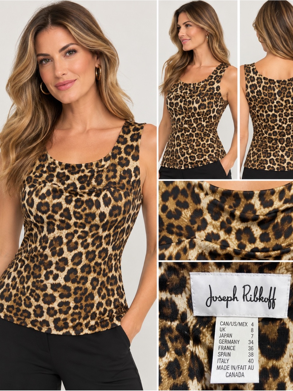 Joseph Ribkoff Leopard Print Sleeveless Top – Size 4